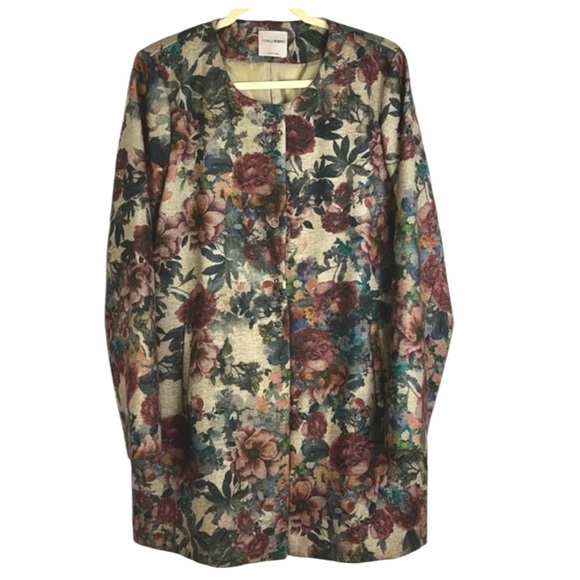 Fiorella Rubino floral print snap front coat with pockets Sz 8 - Picture 4 of 13